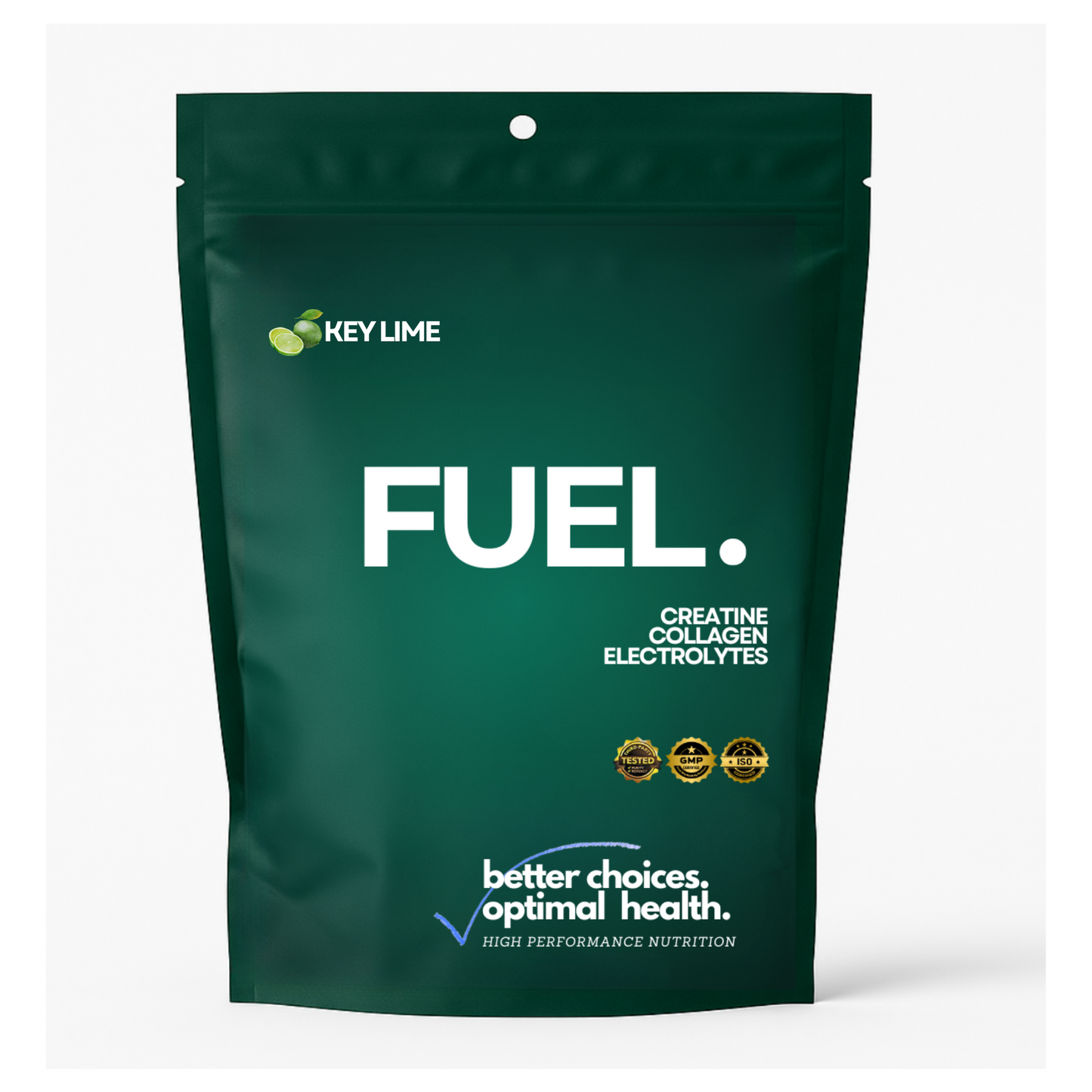 FUEL: A Clean Blend of Organic Grass Fed Collagen Peptides, with Creatine Monohydrate and Balanced Electrolytes for Hydration.