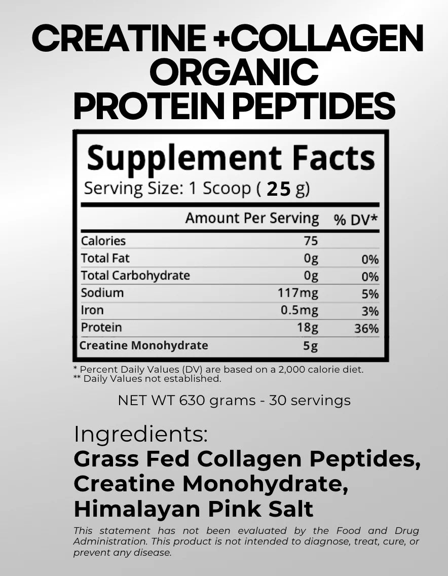PURE plus: A clean blend of grass fed collagen peptides PLUS creatine, enriched himalayan pink salt for electrolyte balance and bioavailability
