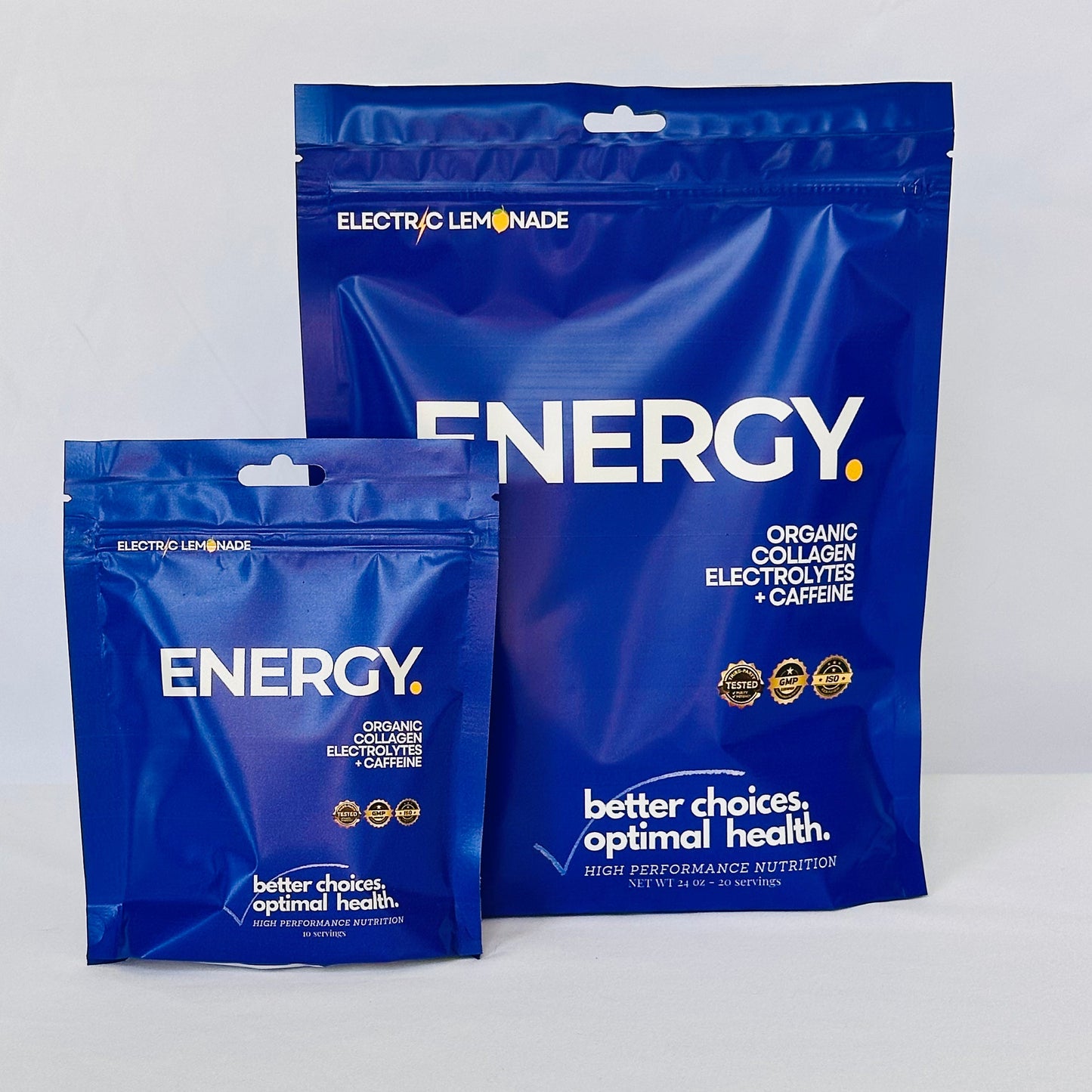 ENERGY:  A Clean Blend of Organic Grass Fed Collagen Peptides, with a Boost of Caffeine and Balanced Electrolytes for Hydration.